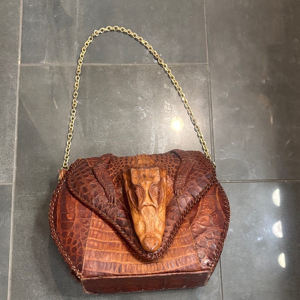 Vintage Brown Crocodile Pattern Shoulder Bag